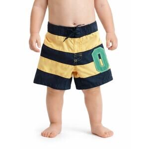 Gymboree Swim Trunks 12-18 Months UPF 50+ Preppy Retro Rugby Stripe Black Yellow